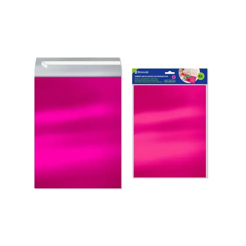 Bismark Pack de 4 Sobres Metalizados - Medidas 324x254mm - Cierre Autoadhesivo - Ideal para Regalos - Color Rosa Metalizado | Ah