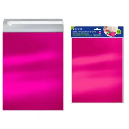 Bismark Pack de 4 Sobres Metalizados - Medidas 324x254mm - Cierre Autoadhesivo - Ideal para Regalos - Color Rosa Metalizado | Ah