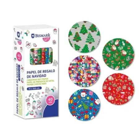 Bismark Navidad Juguetes Rollo de Papel Regalo - Medidas 70cmx500cm - 5 Diseños Diferentes | Ahorro Imprimiendo