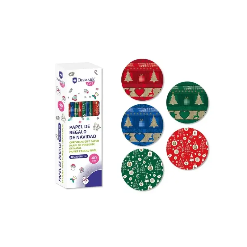 Bismark Navidad Metalizado Rollo de Papel Regalo - Medidas 100cmx300cm - 5 Diseños Diferentes | Ahorro Imprimiendo