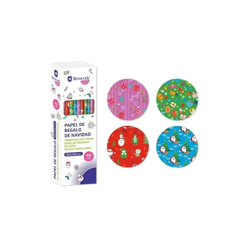 Bismark Navidad Gifts Rollo de Papel Regalo - Medidas 100cmx300cm - 4 Diseños Diferentes | Ahorro Imprimiendo