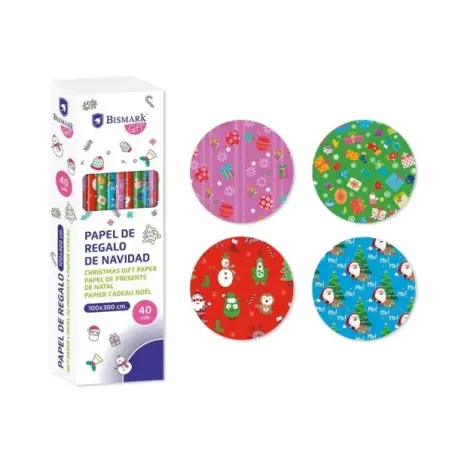 Bismark Navidad Gifts Rollo de Papel Regalo - Medidas 100cmx300cm - 4 Diseños Diferentes | Ahorro Imprimiendo