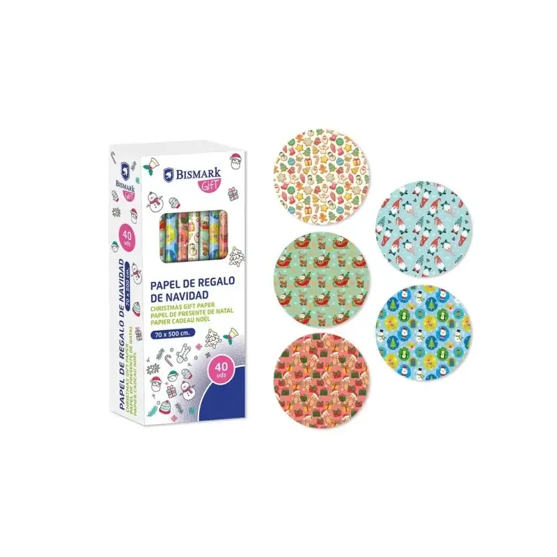 Bismark Navidad Juguetes Rollo de Papel Regalo - Medidas 70cmx500cm - 5 Diseños Diferentes | Ahorro Imprimiendo
