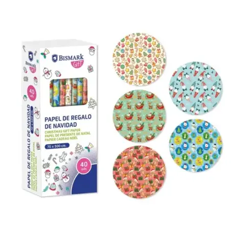 Bismark Navidad Juguetes Rollo de Papel Regalo - Medidas 70cmx500cm - 5 Diseños Diferentes | Ahorro Imprimiendo