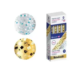 Bismark Metalizado Rollo de Papel Regalo - Medidas 70cmx500cm - 2 Diseños Diferentes | Ahorro Imprimiendo