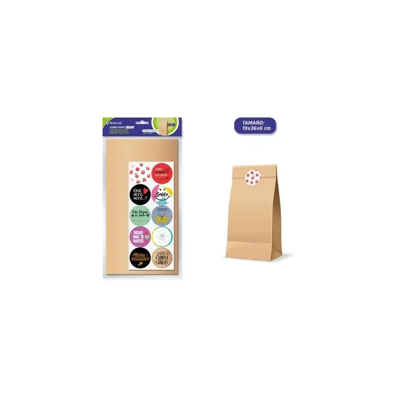 Bismark Pack de 10 Sobres Papel Kraft 50grs con 10 Pegatinas para Cierre - Medidas 19x36x6cm - Ideal para Regalos - Color Marron