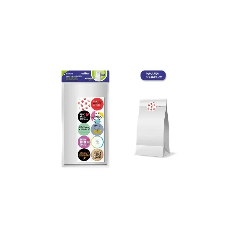 Bismark Pack de 10 Sobres Papel Kraft 50grs con 10 Pegatinas para Cierre - Medidas 19x36x6cm - Ideal para Regalos - Color Blanco