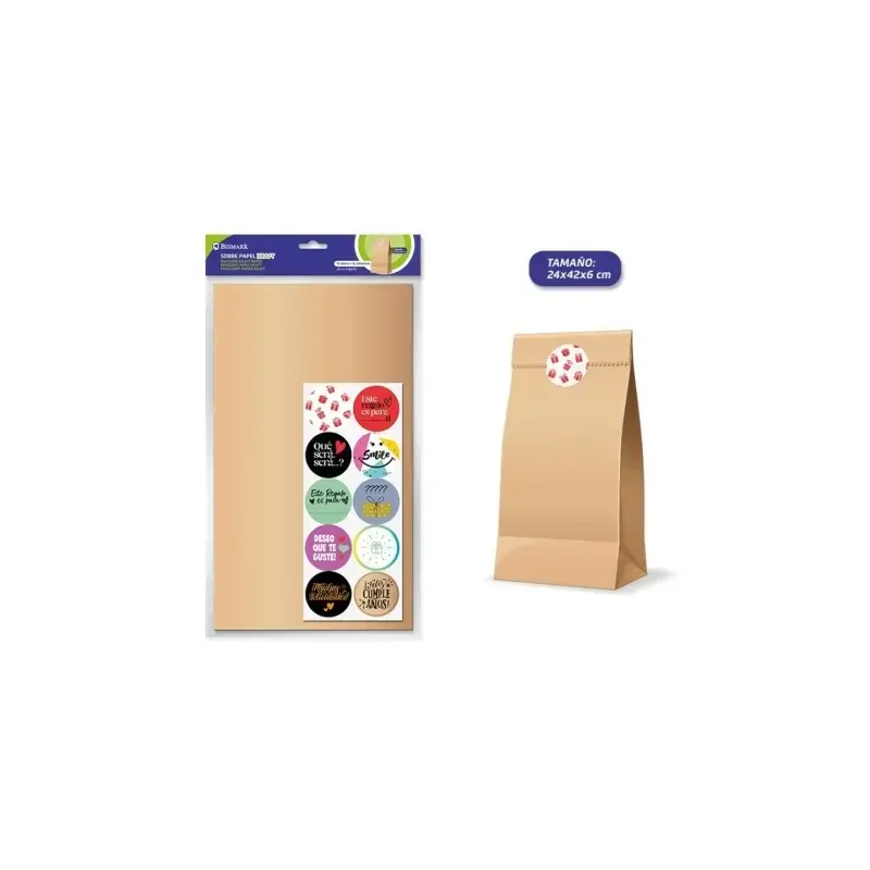Bismark Pack de 10 Sobres Papel Kraft 50grs con 10 Pegatinas para Cierre - Medidas 24x42x6cm - Ideal para Regalos - Color Marron