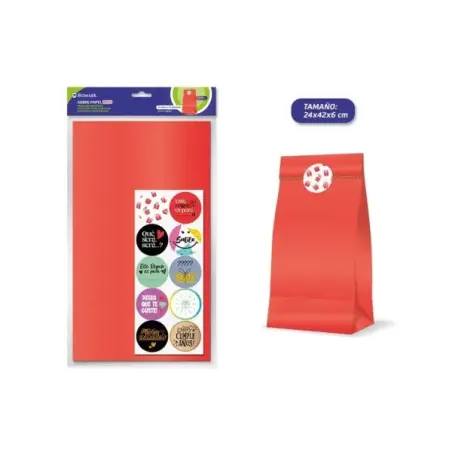 Bismark Pack de 10 Sobres Papel Kraft 50grs con 10 Pegatinas para Cierre - Medidas 24x42x6cm - Ideal para Regalos - Color Rojo |