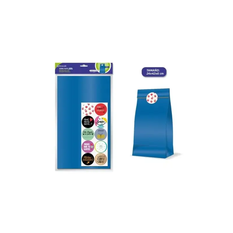 Bismark Pack de 10 Sobres Papel Kraft 50grs con 10 Pegatinas para Cierre - Medidas 24x42x6cm - Ideal para Regalos - Color Azul |