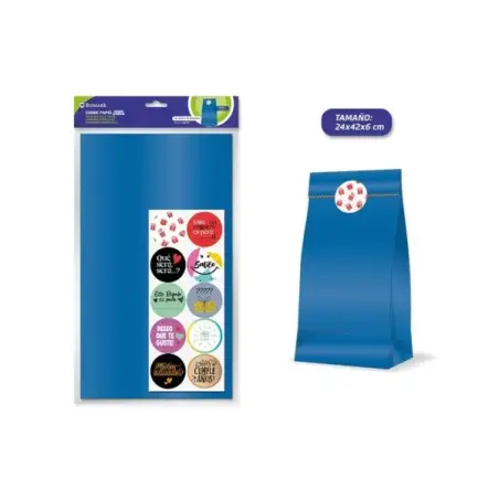 Bismark Pack de 10 Sobres Papel Kraft 50grs con 10 Pegatinas para Cierre - Medidas 24x42x6cm - Ideal para Regalos - Color Azul |