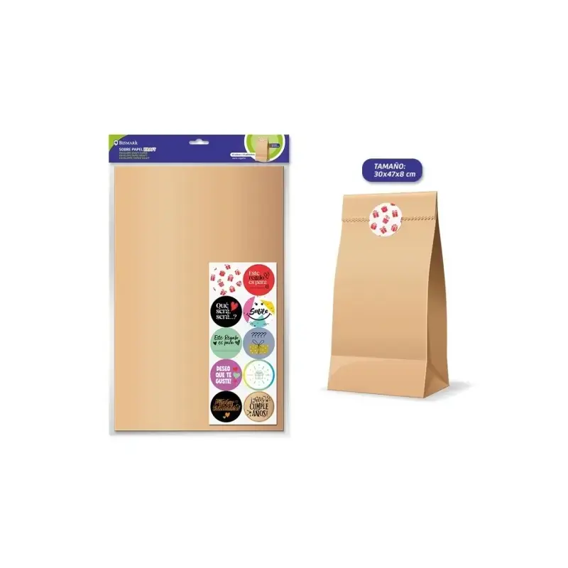 Bismark Pack de 10 Sobres Papel Kraft 50grs con 10 Pegatinas para Cierre - Medidas 30x47x8cm - Ideal para Regalos - Color Marron