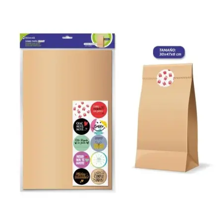 Bismark Pack de 10 Sobres Papel Kraft 50grs con 10 Pegatinas para Cierre - Medidas 30x47x8cm - Ideal para Regalos - Color Marron