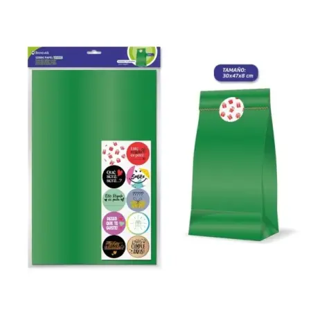 Bismark Pack de 10 Sobres Papel Kraft 50grs con 10 Pegatinas para Cierre - Medidas 30x47x8cm - Ideal para Regalos - Color Verde