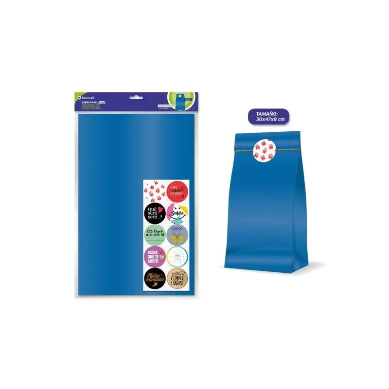 Bismark Pack de 10 Sobres Papel Kraft 50grs con 10 Pegatinas para Cierre - Medidas 30x47x8cm - Ideal para Regalos - Color Azul |
