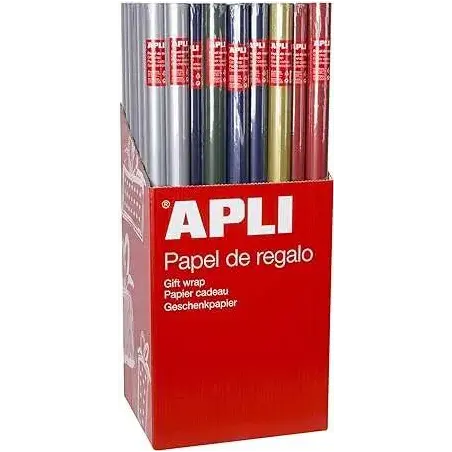 Apli Expositor de 55 Rollos de Papel Regalo Kraft - 11 Rollos por Color - Medidas del Rollo 0.70x2m - Colores Azul Oscuro, Verde