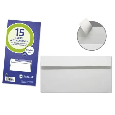 Bismark Pack de 15 Sobres Americanos Papel 90grs - Medidas 115x225mm - Cierre Autoadhesivo - Color Blanco | Ahorro Imprimiendo