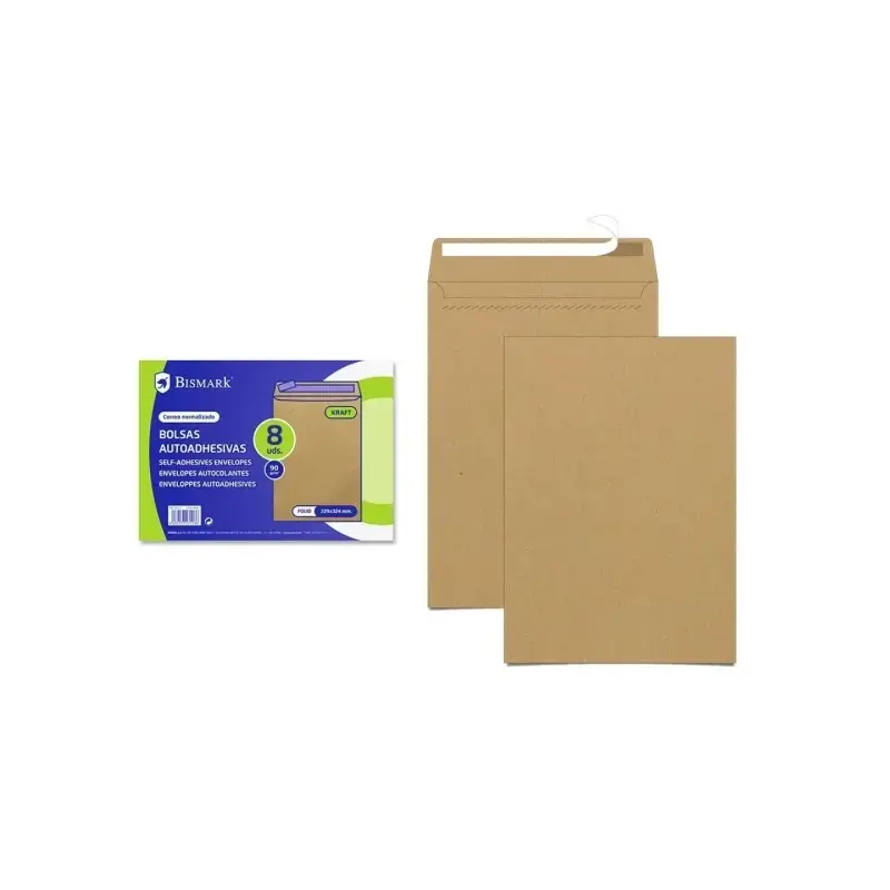 Bismark Pack de 8 Sobres de Papel Kraft 90grs - Medidas 162x229mm - Cierre Autoadhesivo - Color Marron | Ahorro Imprimiendo