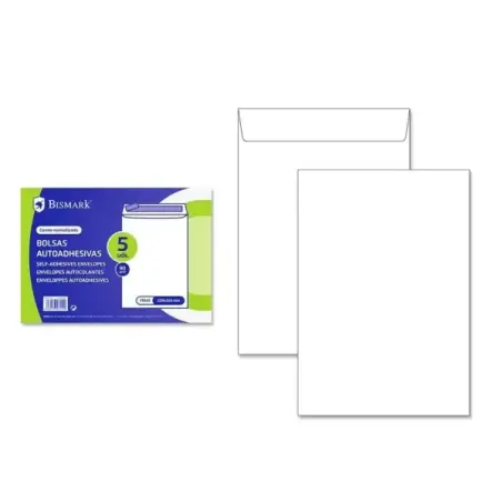 Bismark Pack de 5 Sobres de Papel 90gr - Medidas 229x324mm - Cierre Autoadhesivo - Color Blanco | Ahorro Imprimiendo
