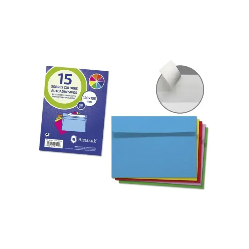 Bismark Pack de 15 Sobres de Papel 90gr - Medidas 120x165mm - Cierre Autoadhesivo - Colores Surtidos | Ahorro Imprimiendo