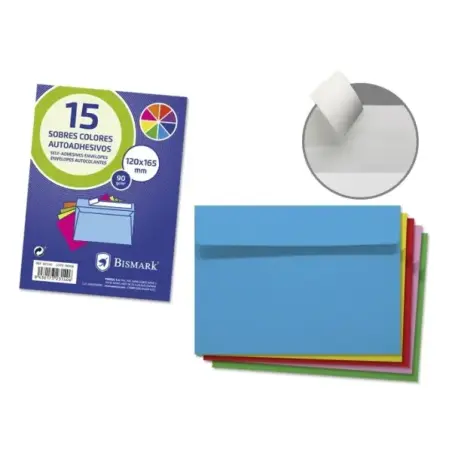 Bismark Pack de 15 Sobres de Papel 90gr - Medidas 120x165mm - Cierre Autoadhesivo - Colores Surtidos | Ahorro Imprimiendo