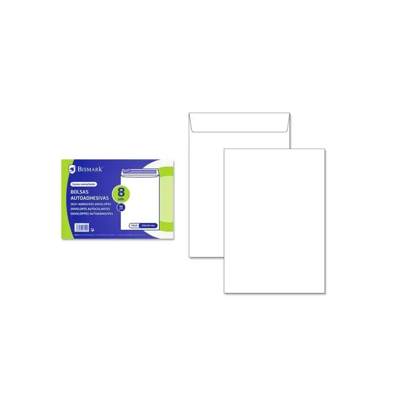 Bismark Pack de 8 Sobres de Papel 90gr - Medidas 162x229mm - Cierre Autoadhesivo - Color Blanco | Ahorro Imprimiendo