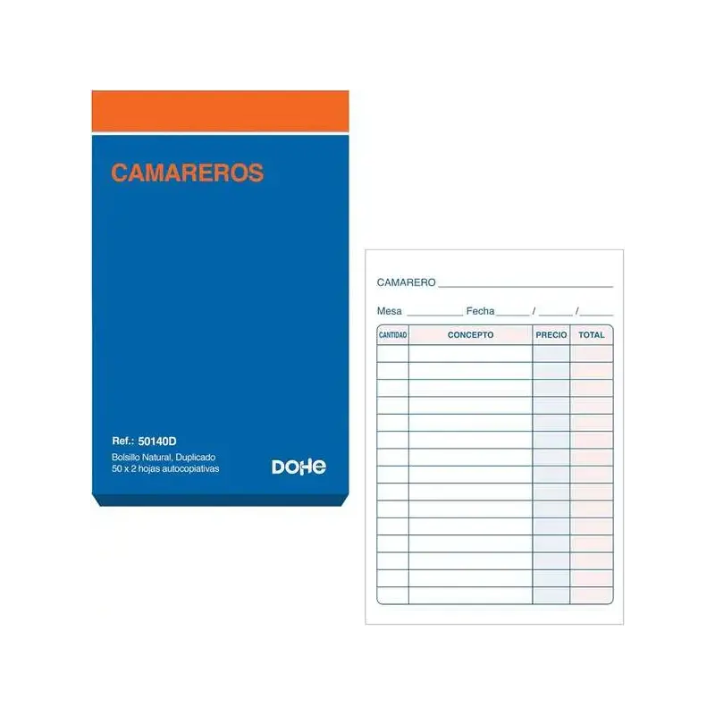 Dohe Talonario de Comandas - Bolsillo Natural - 50x2 Hojas Autocopiativas - Duplicado | Ahorro Imprimiendo