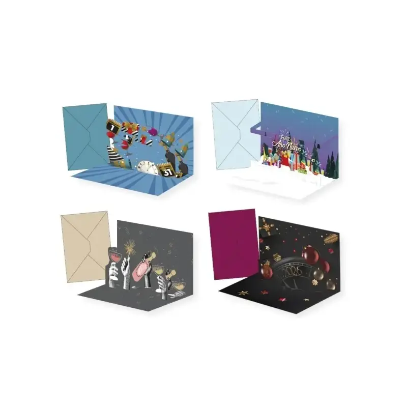 Bismark Tarjeta Pop Up de Felicitacion de Año Nuevo con Sobre - Decorada con Foil y Relieves Pop Up | Ahorro Imprimiendo