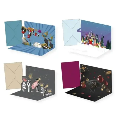 Bismark Tarjeta Pop Up de Felicitacion de Año Nuevo con Sobre - Decorada con Foil y Relieves Pop Up | Ahorro Imprimiendo