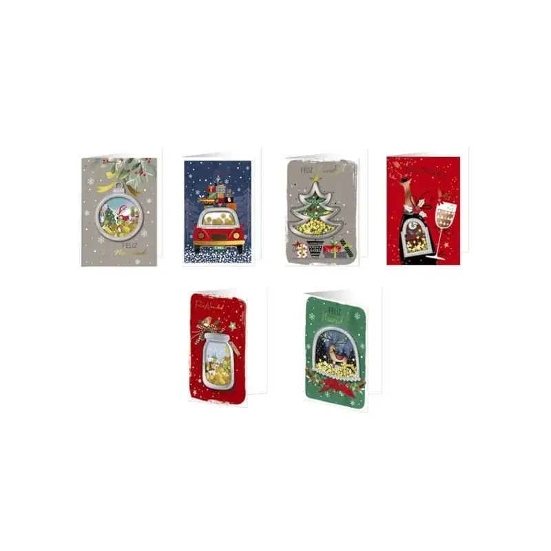 Bismark Tarjeta de Felicitacion Navideña con Sobre - Decorada con Confetti - 6 Diseños Diferentes | Ahorro Imprimiendo