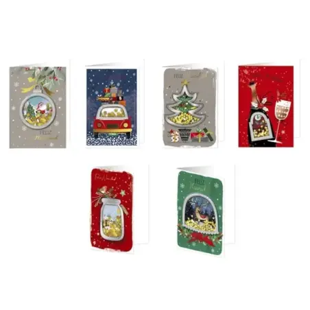 Bismark Tarjeta de Felicitacion Navideña con Sobre - Decorada con Confetti - 6 Diseños Diferentes | Ahorro Imprimiendo