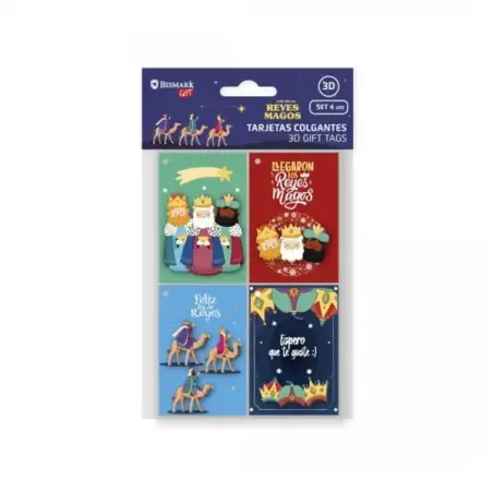 Bismark Pack de 4 Tarjetas de Felicitacion Navideña - Diseño con Relieve - Tamaño Cerrada 6x8cm,Abierta 12cm - Se Pueden Colgar