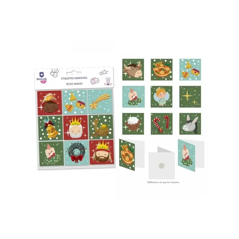 Bismark Pack de 9 Tarjetas de Felicitacion Navideña - Adhesivo en la Parte Trasera - Diseños Variados | Ahorro Imprimiendo