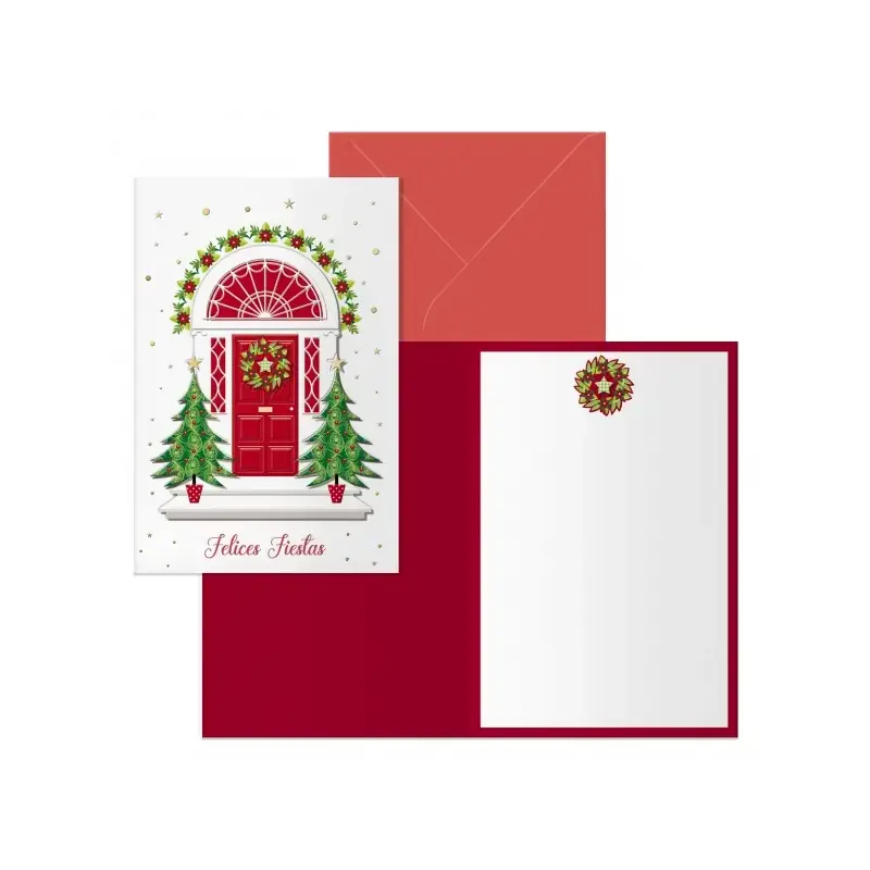 Dohe Red Door Pack de 6 Tarjetas de Felicitacion Navideña con Sobre - Tamaño Cerrada 11.5x17cm, Abierta 23x17cm - Papel Offset -