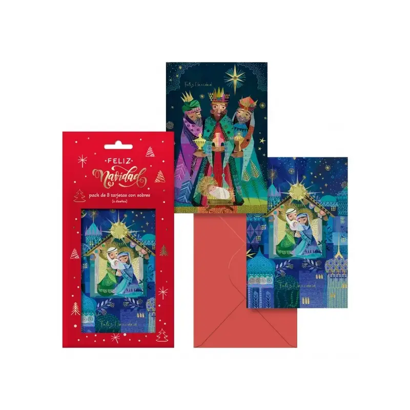 Dohe Nativity Pack de 8 Tarjetas de Felicitacion Navideña con Sobre - 2 Modelos Distintos - Tamaño 12,2x23,5cm - Papel Offset -