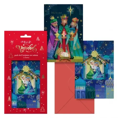 Dohe Nativity Pack de 8 Tarjetas de Felicitacion Navideña con Sobre - 2 Modelos Distintos - Tamaño 12,2x23,5cm - Papel Offset -