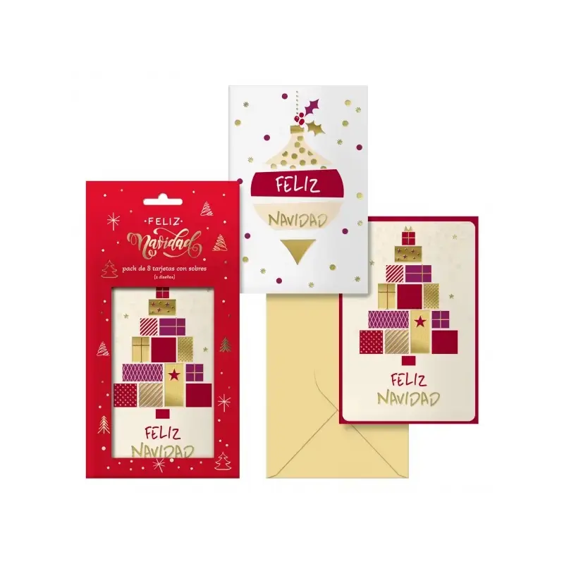 Dohe Glytter Pack de 8 Tarjetas de Felicitacion Navideña con Sobre - 2 Modelos Distintos - Tamaño 12,2x23,5cm - Papel Offset - I