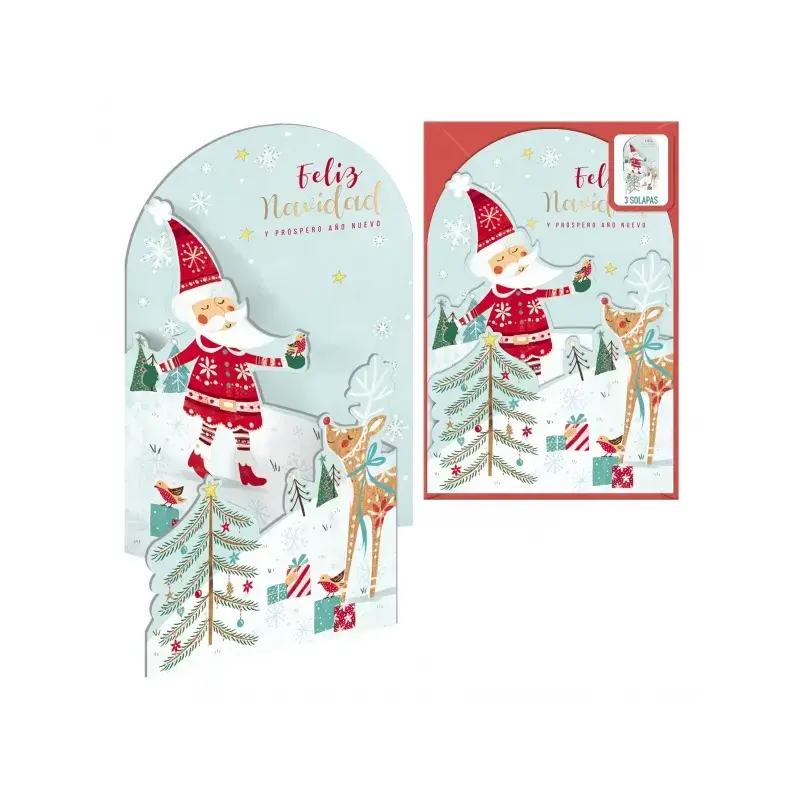 Dohe Santa en la Nieve Pack de 6 Tarjetas Desplegables de Felicitacion Navideña con Sobre - Impresas a todo Color | Ahorro Impri