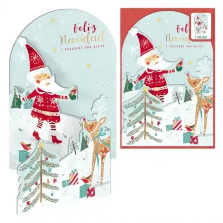 Dohe Santa en la Nieve Pack de 6 Tarjetas Desplegables de Felicitacion Navideña con Sobre - Impresas a todo Color | Ahorro Impri