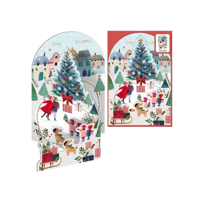 Dohe Patinando Pack de 6 Tarjetas Desplegables de Felicitacion Navideña con Sobre - Impresas a todo Color | Ahorro Imprimiendo