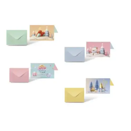 Bismark Pack de 24 Tarjetas de Felicitacion Navideña con Sobre Pastel - Tamaño Tarjeta 12.5x17.5cm - Diseños Variados Pastel | A