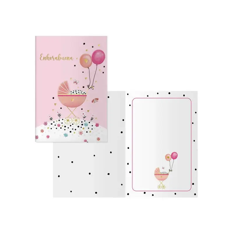 Dohe Cochecito Pack de 6 Tarjetas de Felicitacion para Nacimientos - 11.5x17cm - Impresas a Todo Color - Estampaciones con Pelic