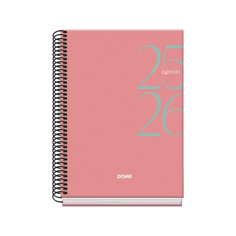 Dohe System Agenda Escolar 25/26 Espiral A5 - Semana Vista - Papel 70g/m2 - Cubierta de Carton Plastificado - Color Rosa | Ahorr