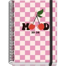 Dohe Cherry Agenda Escolar 25/26 Espiral A5 - Semana Vista - Papel 70g/m2 - 4 Hojas de Pegatinas - Cubierta de Carton Plastifica