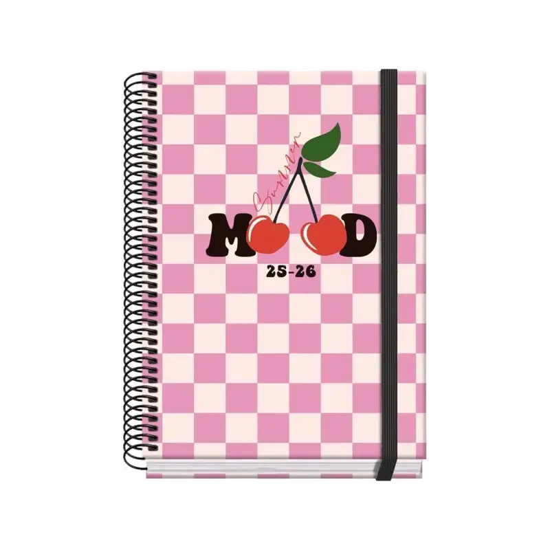 Dohe Cherry Agenda Escolar 25/26 Espiral A5 - Semana Vista - Papel 70g/m2 - 4 Hojas de Pegatinas - Cubierta de Carton Plastifica