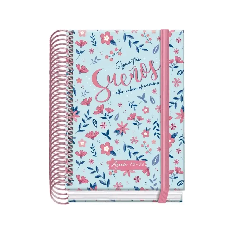 Dohe Blossom Agenda Escolar 25/26 Espiral A6 - Dia Pagina - Papel 70g/m2 - 4 Hojas de Pegatinas - Cubierta de Carton Plastificad