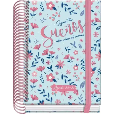 Dohe Blossom Agenda Escolar 25/26 Espiral A6 - Dia Pagina - Papel 70g/m2 - 4 Hojas de Pegatinas - Cubierta de Carton Plastificad