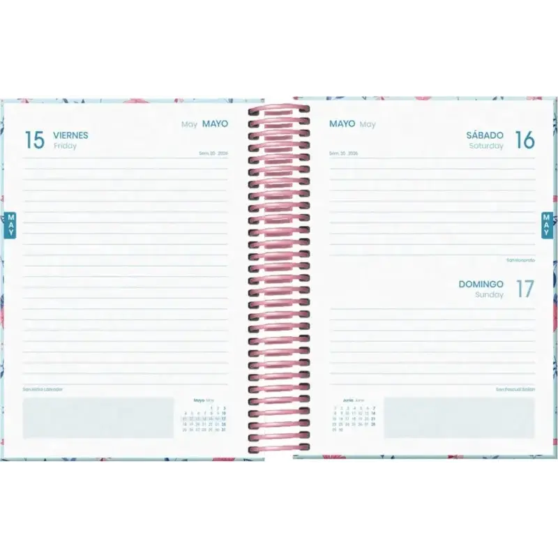 Dohe Blossom Agenda Escolar 25/26 Espiral A6 - Dia Pagina - Papel 70g/m2 - 4 Hojas de Pegatinas - Cubierta de Carton Plastificad