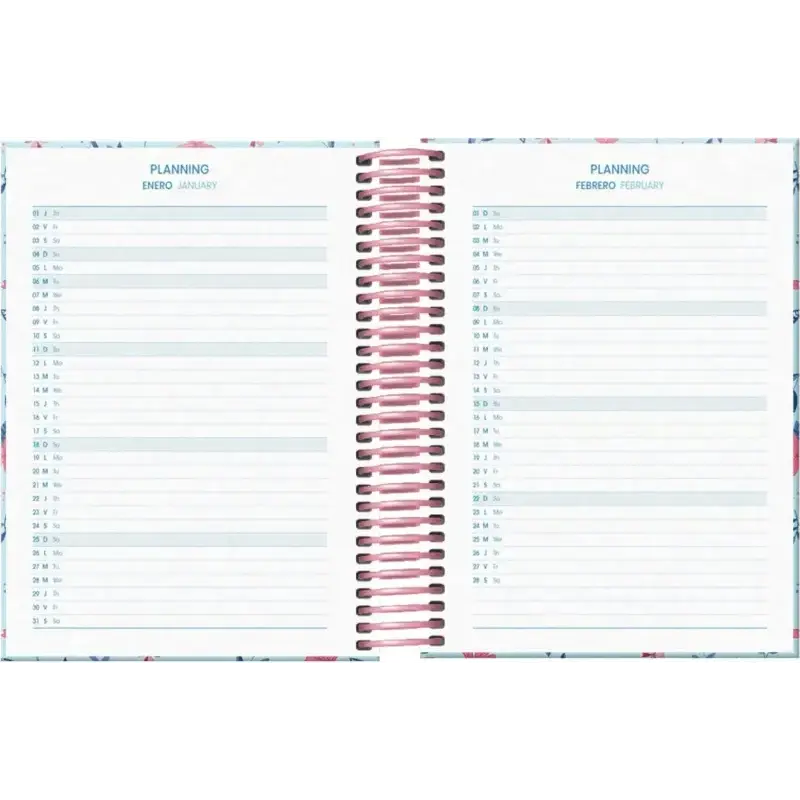 Dohe Blossom Agenda Escolar 25/26 Espiral A6 - Dia Pagina - Papel 70g/m2 - 4 Hojas de Pegatinas - Cubierta de Carton Plastificad