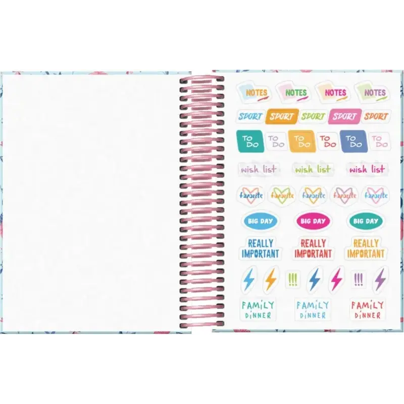 Dohe Blossom Agenda Escolar 25/26 Espiral A6 - Dia Pagina - Papel 70g/m2 - 4 Hojas de Pegatinas - Cubierta de Carton Plastificad